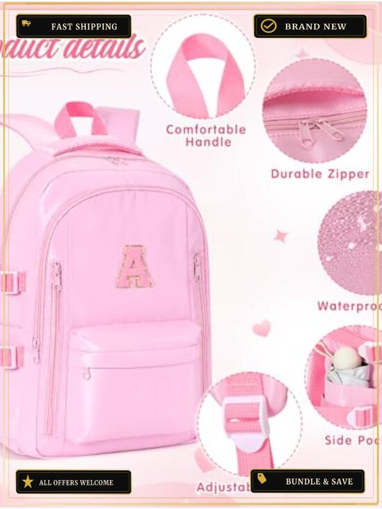 Monogrammed Initial Pink Backpack Set with Lunch Bag and Pencil Case, 3 Piece, main image 4
